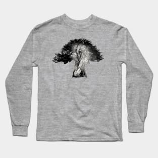 Baobab in Silhouette with Elephant Face Overlay Long Sleeve T-Shirt